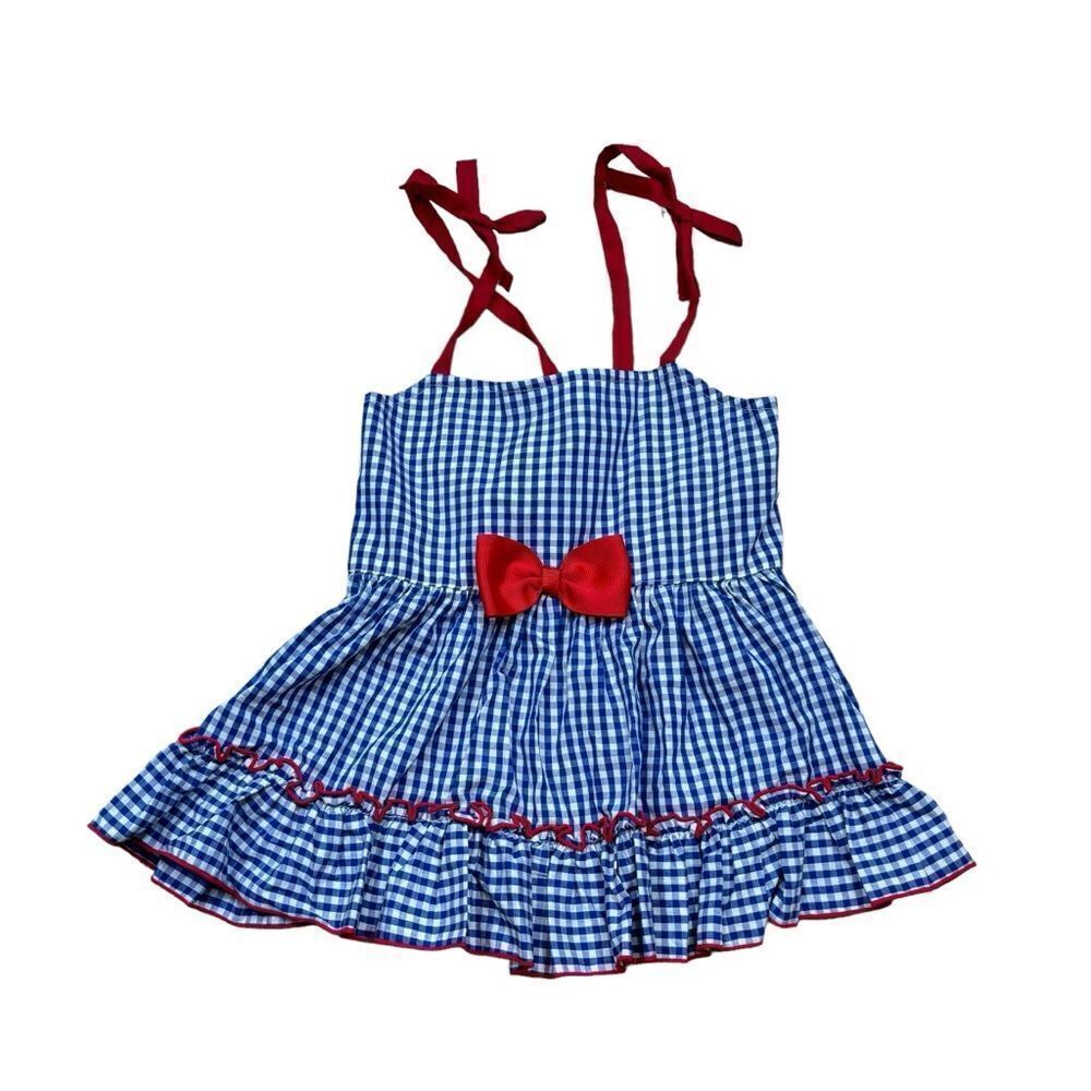Dog Size Medium Blue and White Gingham Dress With Red Details
